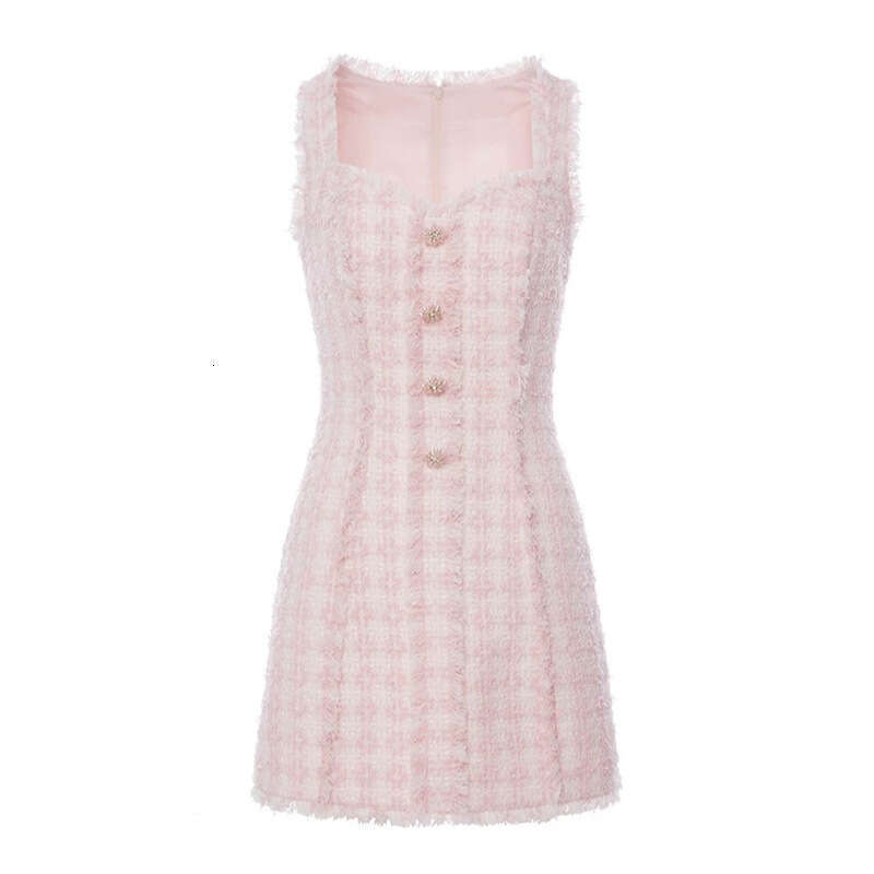 2026 Autumn/Winter Designer Fashion Brand Elegant Women's Pink Checkered Sleeveless Style Dress
