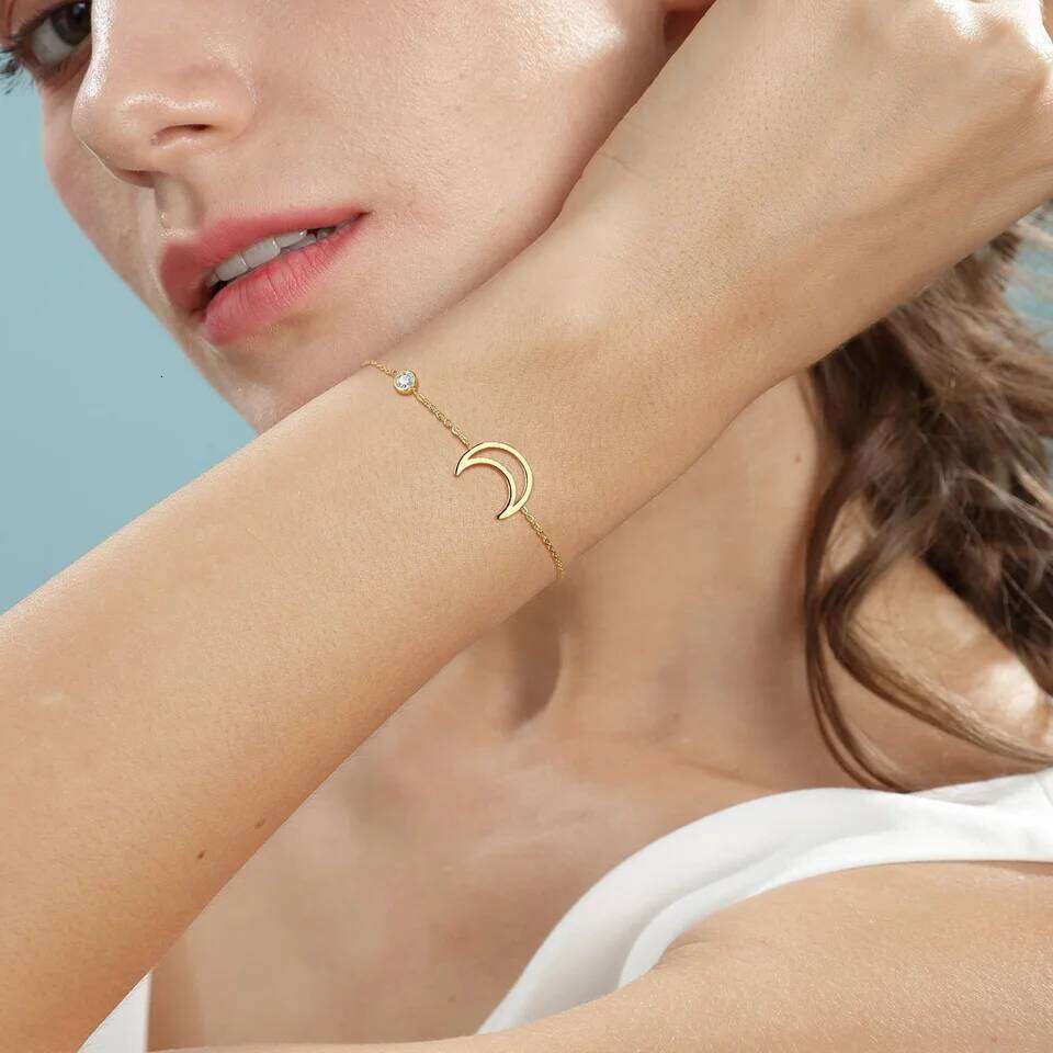 Women Chain Bracelets, Sun Moon Star Heart Geometric Triangle Charms Bracelet, Adjustable Gold Color Stainless Steel Jewelry Z260225