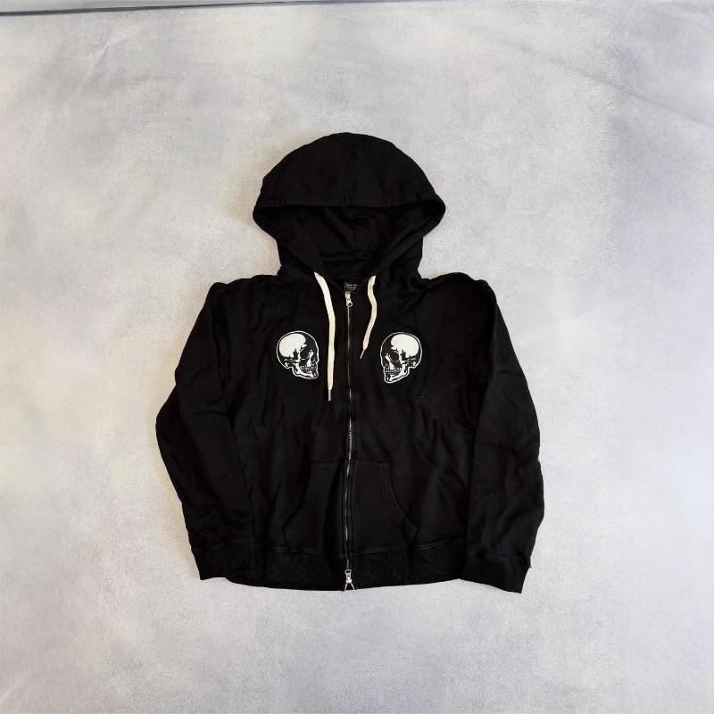 Women's Hoodies Stylish Unisex Pullover Hooded Sweatshirt Featuring Edgy Skull Design Front Pocket And Zip Up Closure