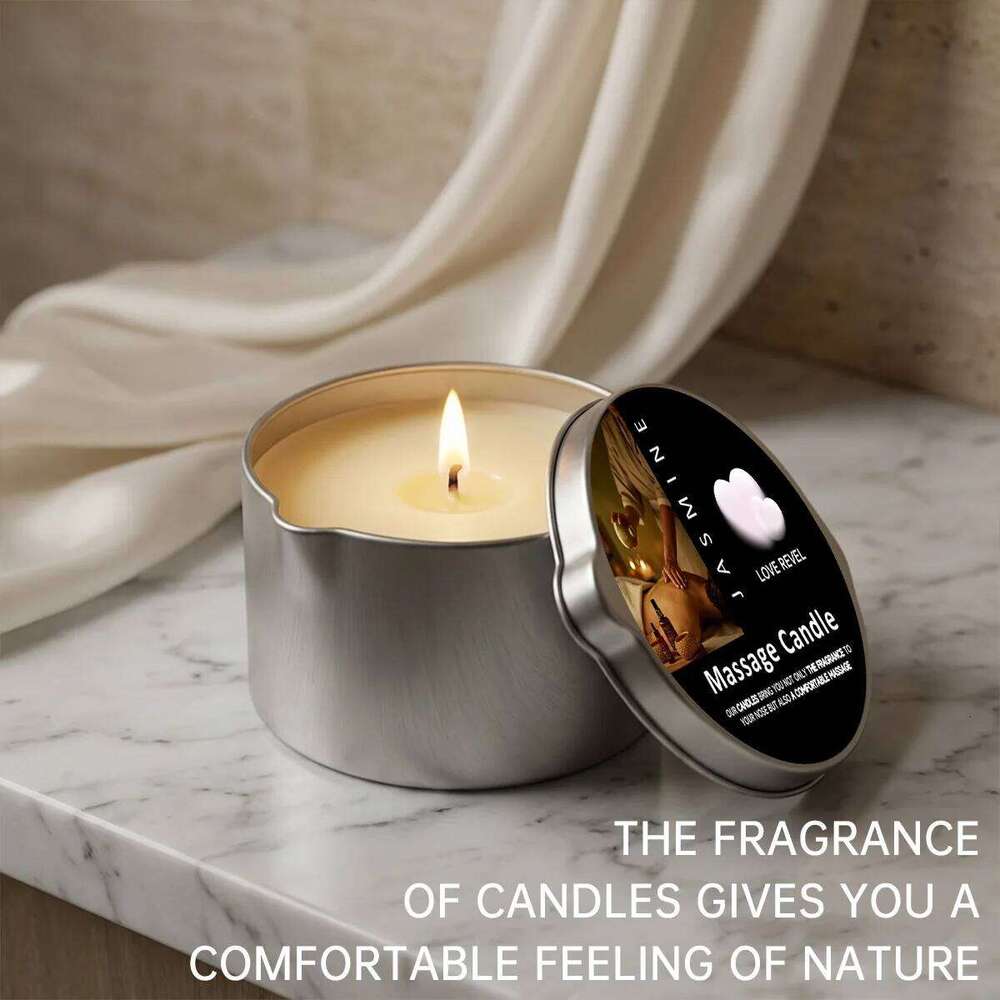 Massage Oil Jasmine 2oz Aromatherapy Candles with Soy Wax Moisturizing - Christmas Home Decoration Candle Holders Gift W260226