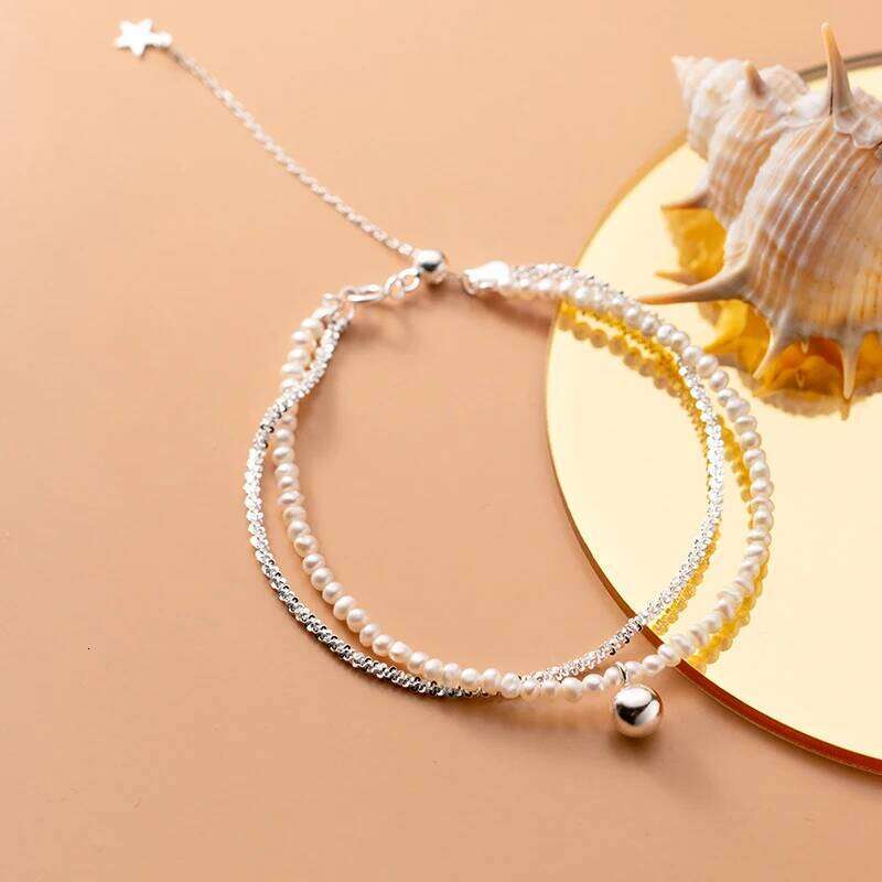 Modian 100% 925 Sterling Silver Double Layer Natural Pearls Adjustable Dazzling Chain Bracelets For Women Fine Jewelry 2021 New Z260225