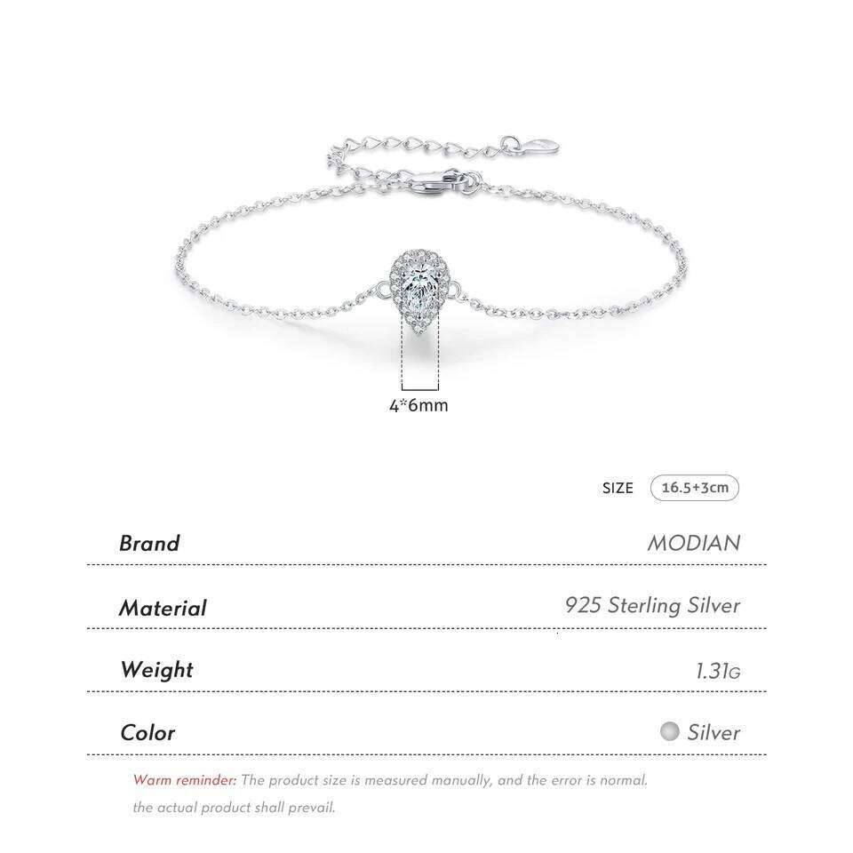 MODIAN 925 Sterling Silver Water Drop Clear CZ Pear Cut Link Chain Platinum Plated Bracelet For Women Wedding Jewelry Z260225