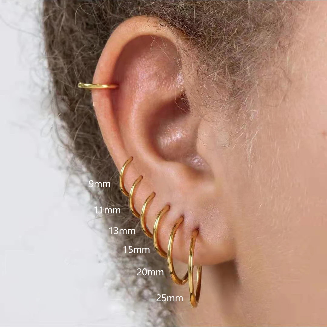 Gold Color Small Hoop Earrings Stainless Steel Circle Round Huggies for Women Men Ear Ring Bone Buckle Fashion Jewelry 25MM 260126