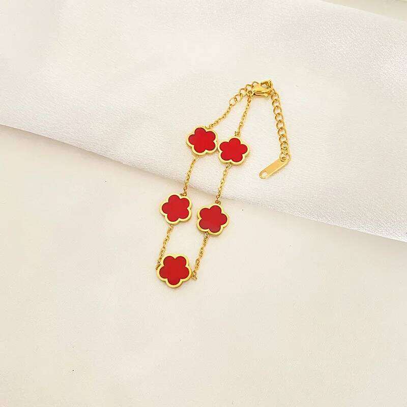 Stainless Steel Five Flower Charm Bracelet Gold Plated Clover Elegant Bracelets Modern Fashion Jewelry for Women Girls Gifts Z260225