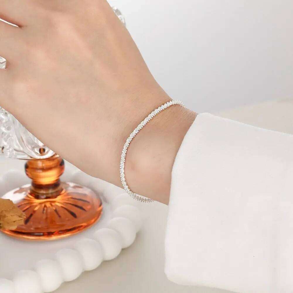 Fashion Elegant Simple Metal Silver Geometry Thin Chain Adjustable Gravel Beaded Shining Bracelet Women Z260225