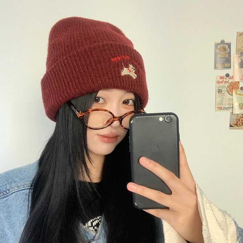 New Year Gift Embroidered Knitted Autumn Winter Hat Warm Face-Enhancing Ear Protection Wool Hat Autumn Winter Versatile Cold Hat Korean Style S260225