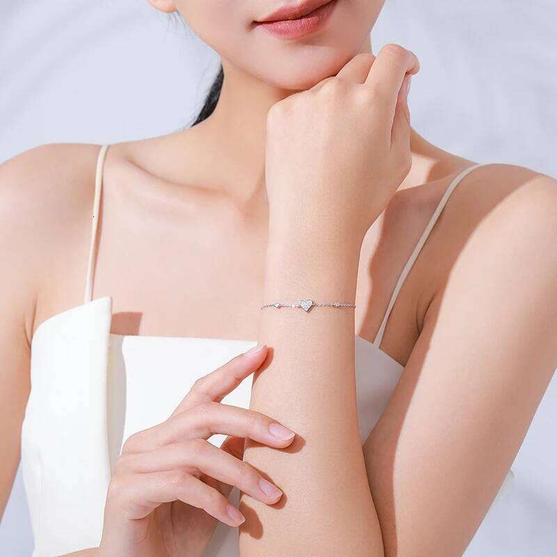 Ailmay 925 Sterling Silver Sweet Romantic Heart Clear Zircon Link Chain Bracelet For Women Wedding Engagement Jewelry Gifts Z260225