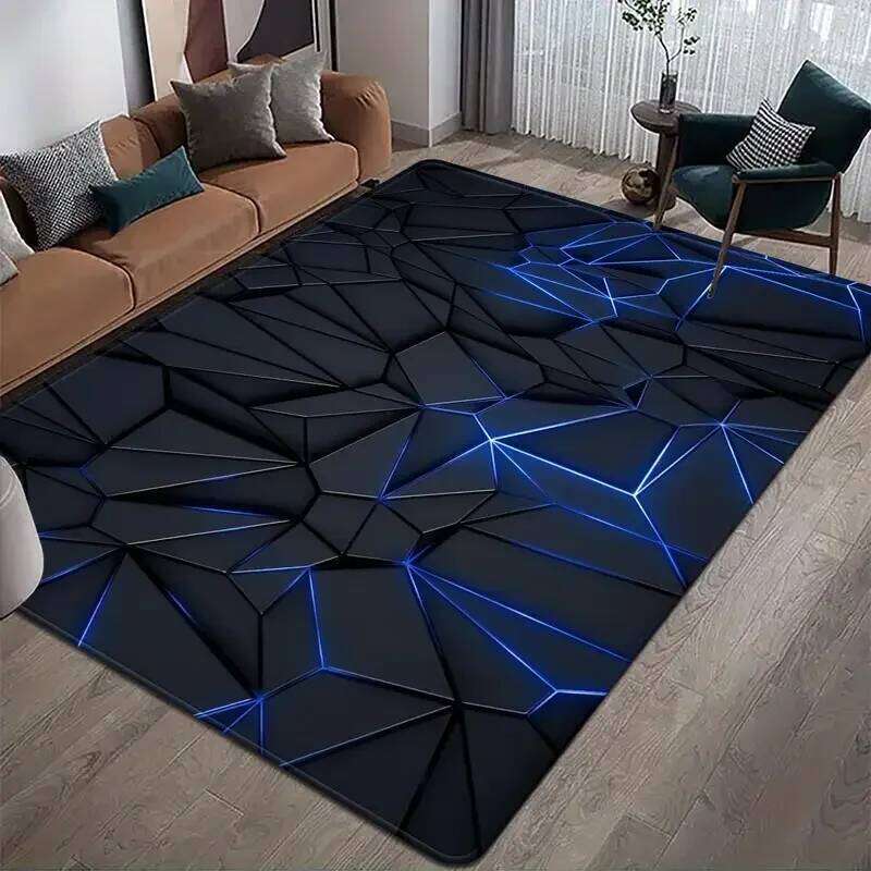 3D Hexagon Pattern Carpet with Neon Aesthetic Non Slip Floor Mat for Gaming Teens Bedroom Decor Living Room Area Rug W260226