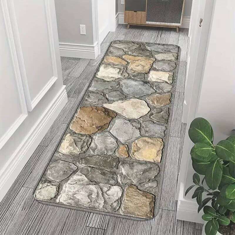 Modern Kitchen Runner Rug Stone Tile Pattern Non-Slip Carpet Long Strip Mat for Floor Easy Clean Dining Hallway Decor W260226