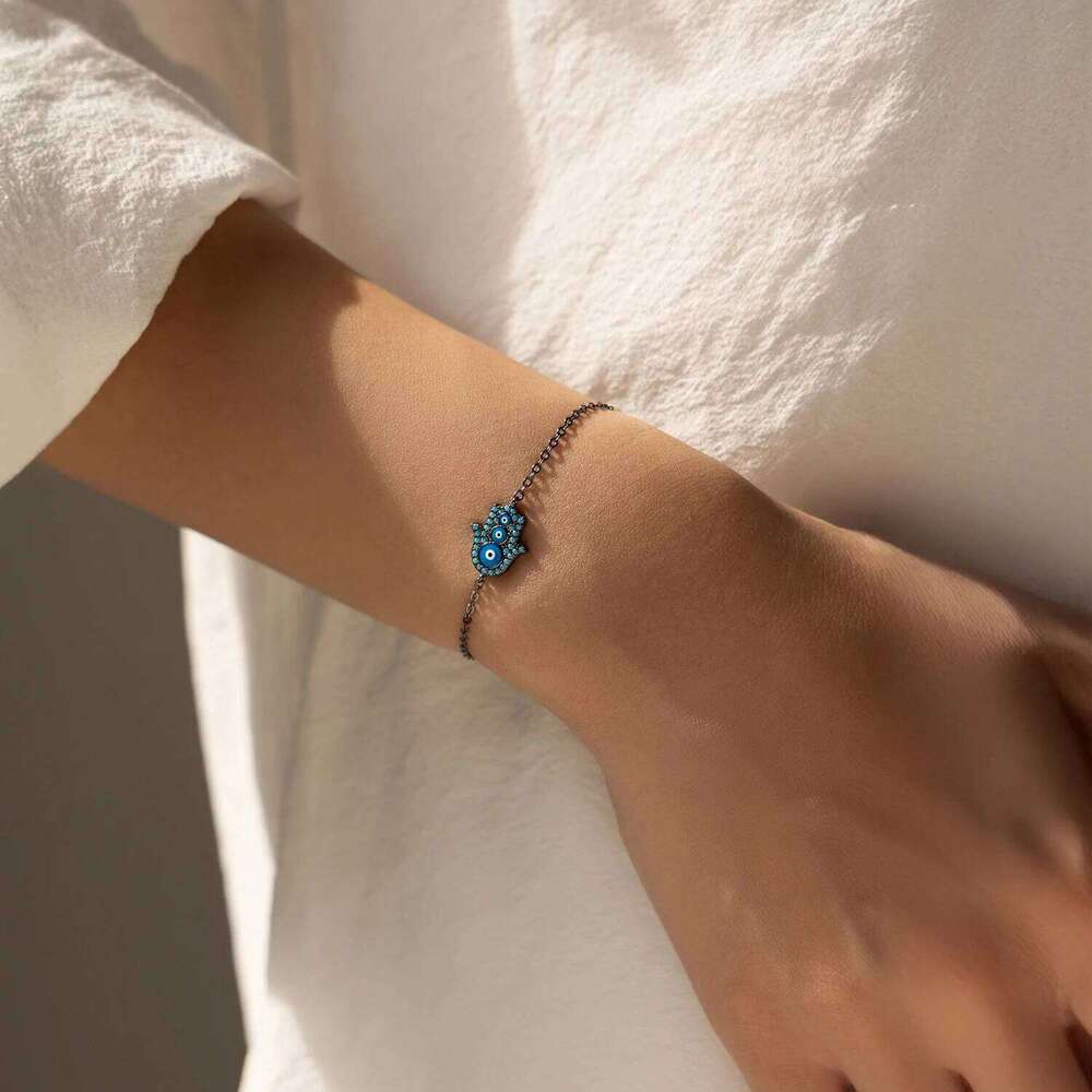 MODIAN 925 Sterling Silver Blue Enamel Synthetic Turquoise Link Chain Bracelet Black Ghost Eyes Palm Bracelets For Women Jewelry Z260225