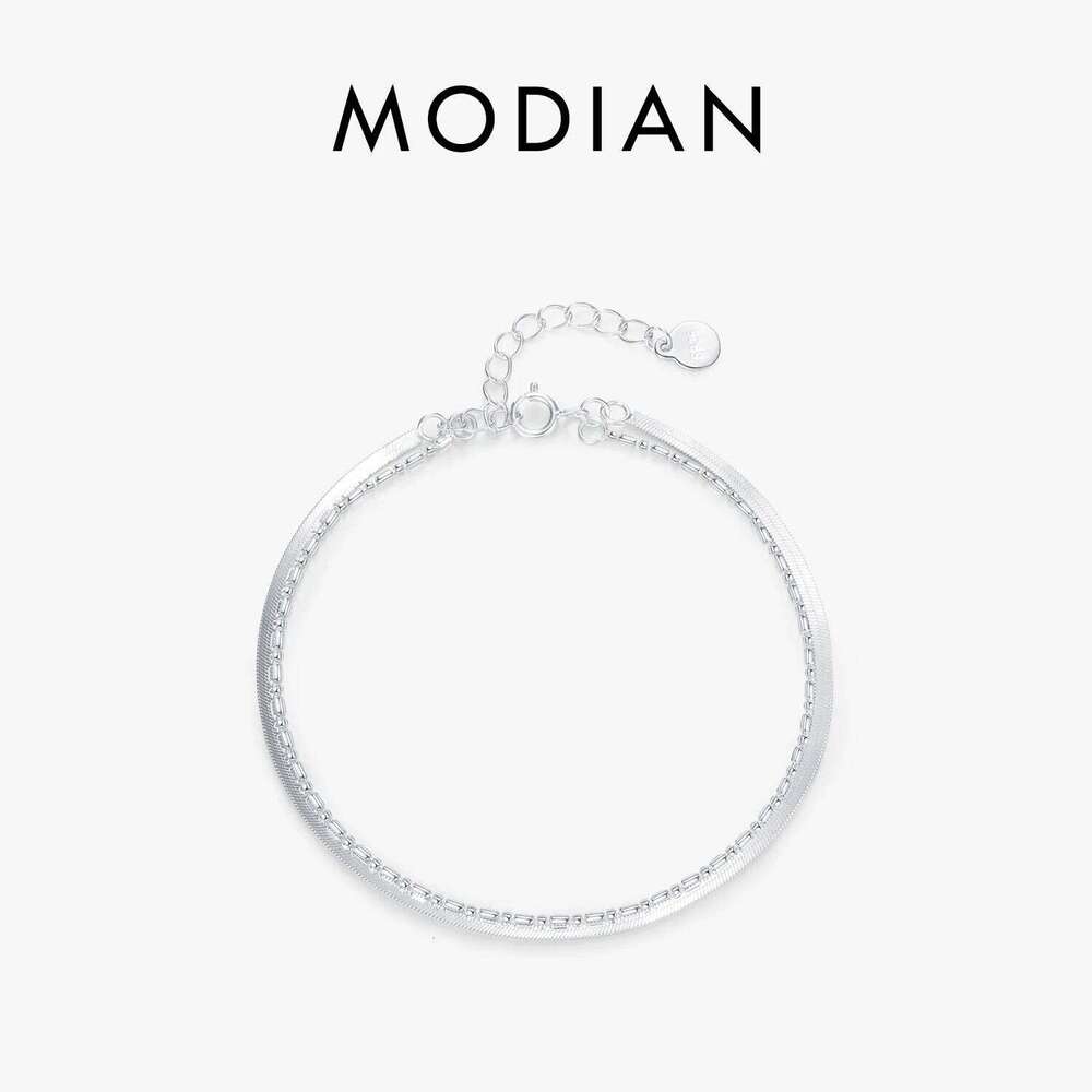 MODIAN 925 Sterling Silver Double Layer Snake & Link Chain Bracelets Trendy Platinum Plated Adjustable Jewelry For Women Gifts Z260225