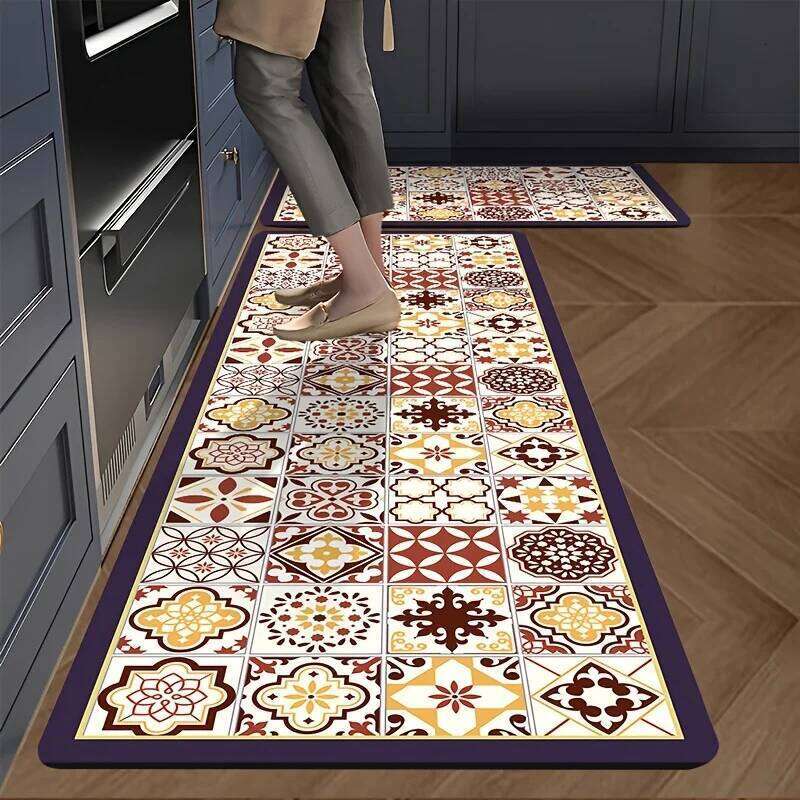 VIKAMA Kitchen Rug Waterproof, Oil-Resistant, Absorbent, Dust-Proof, Bathroom Entrance Hall Entry Door Carpet, Home Decoration W260226