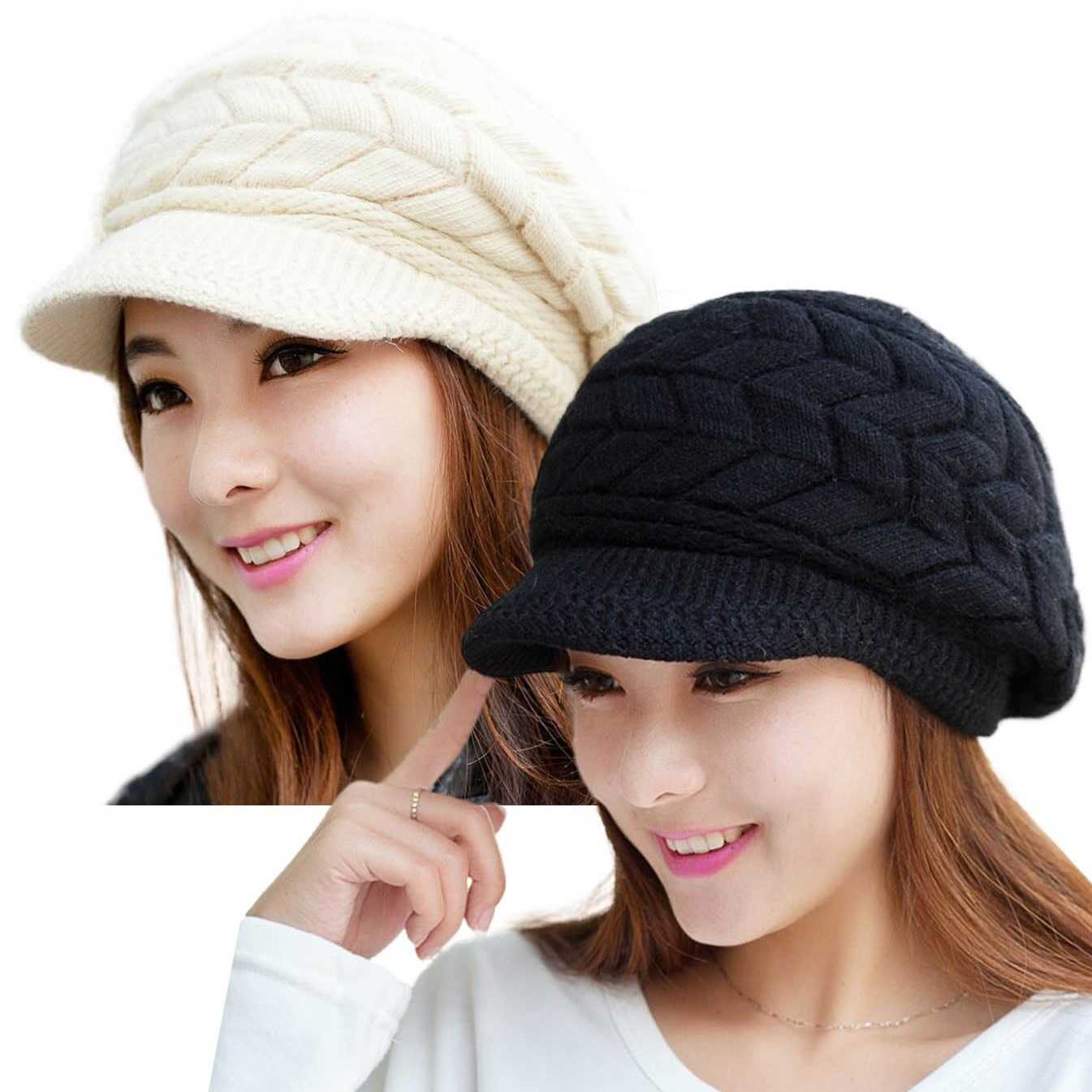 Womens Winter Warm Knit Hat for Cold Weather Running Camping Walking Fashionable Ski Hat with Sun Visor S260225FAN3