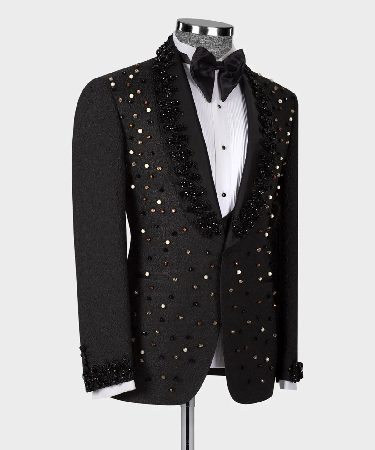 Men Suit 2Piece Blazer Single Breasted Jacket Crystals Beaded Slim Fit Wedding Tuxedo Groom Prom Customized 260128