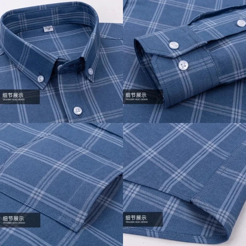 in Shirt 100Pure Cotton LongSleeve Shirts for Men Slim Fit Casual Oxford Plain Soft Plaid Striped Clothes 260129