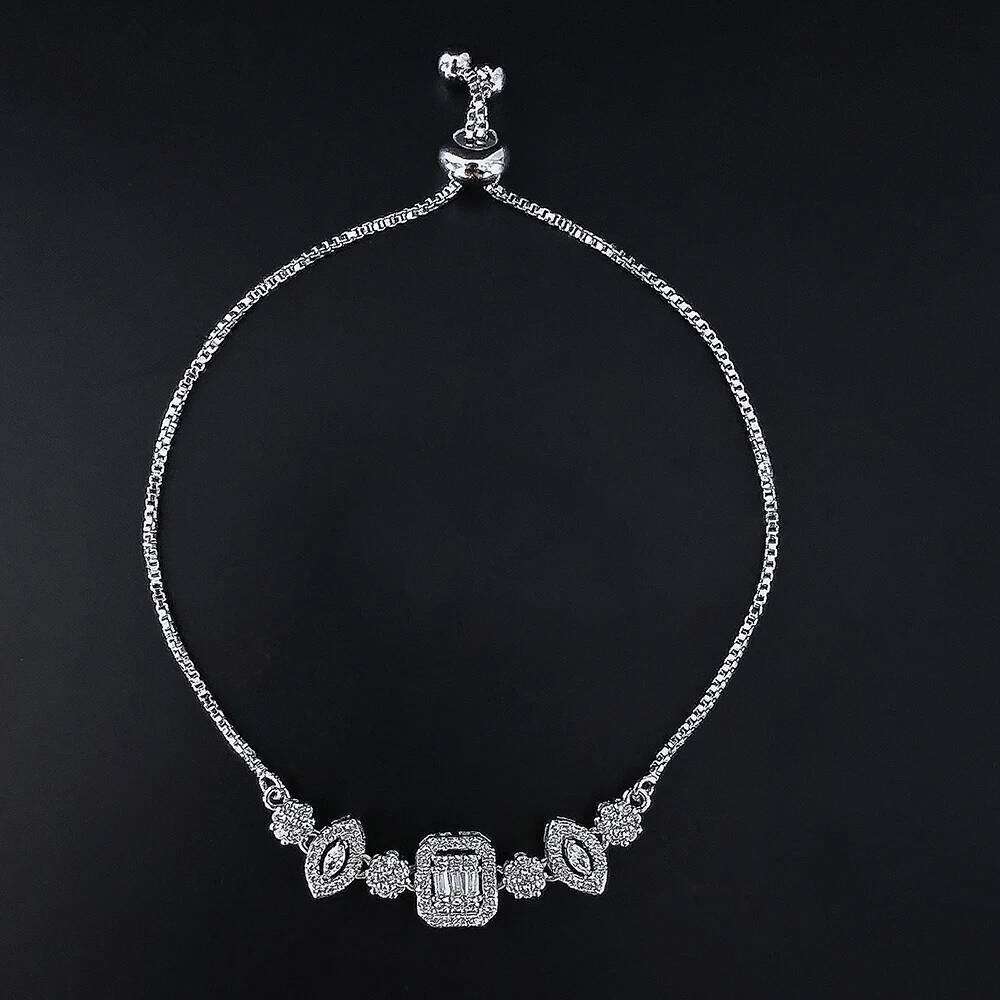 2024 New Trendy Silver Color Bracelet Bangle for Women Wedding Bride on Hand Gift Jewelry drop shipping S007 Z260225