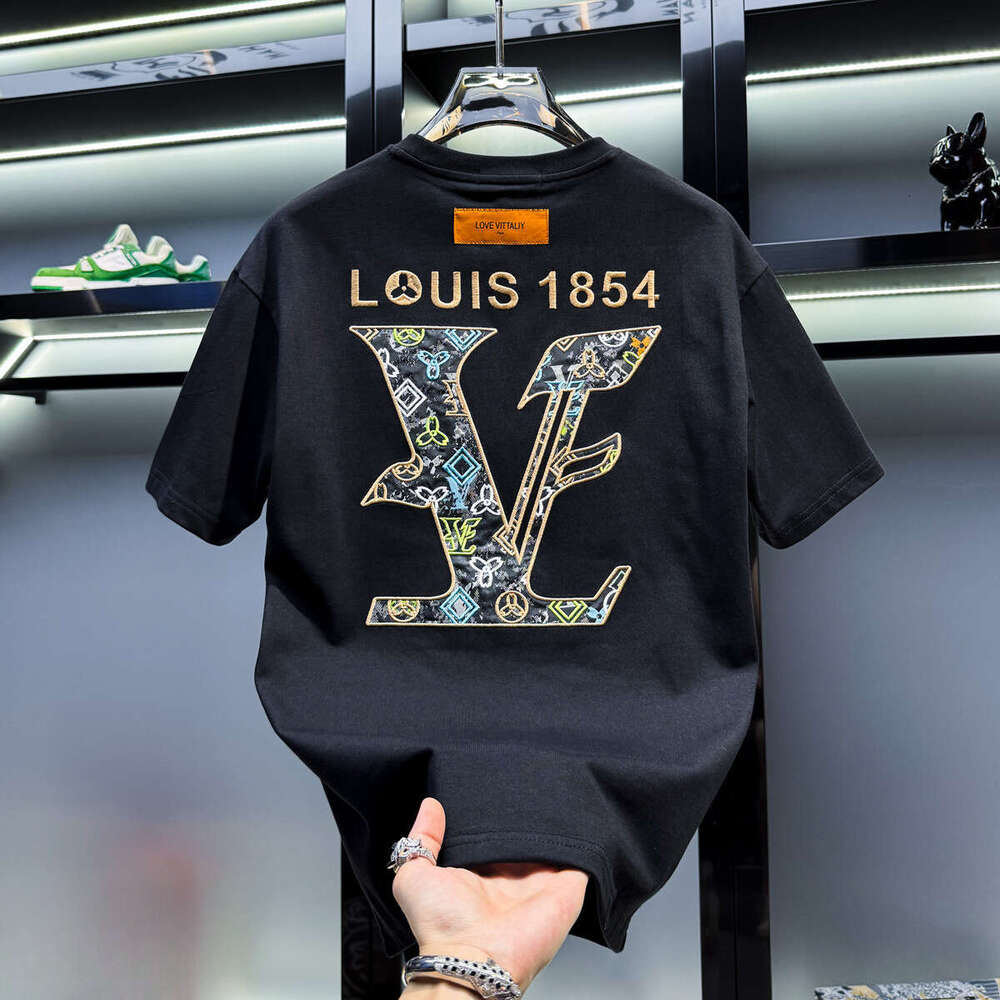 European Men's High-End Embroidered Crew Neck Short T-Shirt New Summer Trend Loose Luxury American Style Half Sleeve