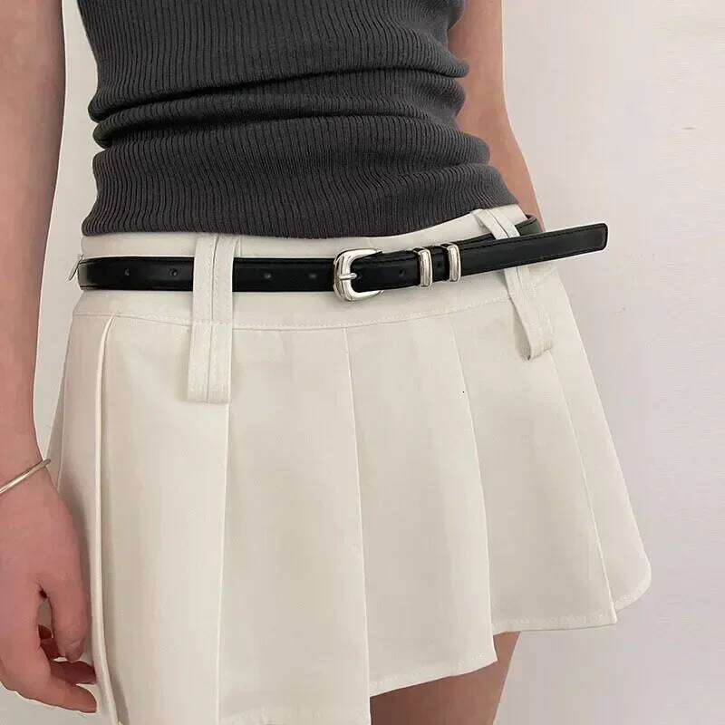 Woman's Fashionable Black Simple Thin PU Trousers Skirt Versatile Belts Student's Casual Belt Y260225
