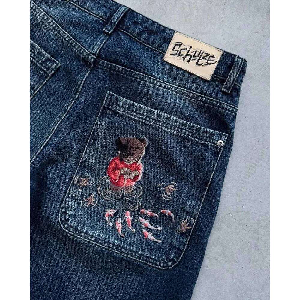 Y2K Harajuku vintage plum blossom embroidery Baggy Denim NEW American men women Casual Hip hop Shorts Streetwear H260226