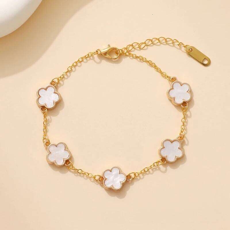 Lucky Clover Women's Hand Double Sided Flowers Jewellery Gifts Stainless Steel Bracelet Gold Plated Bracelets Man Z260225