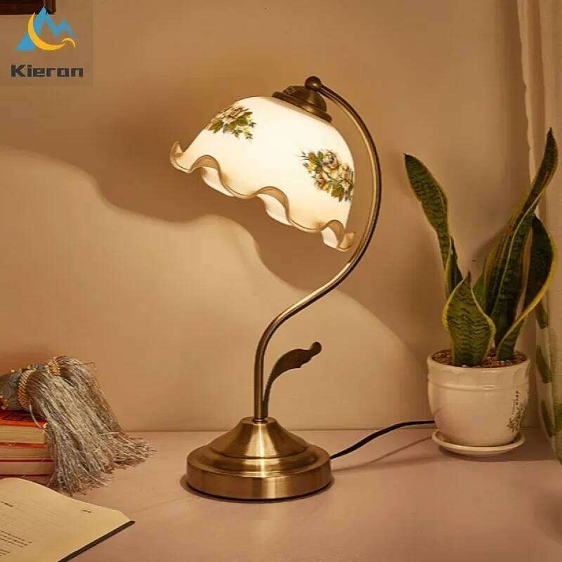 American Style Modern Simple Flower Led Desk Bedroom Study Bedside Dimming Table Lamps Living Room Decor Glass Floor Lamp H260225