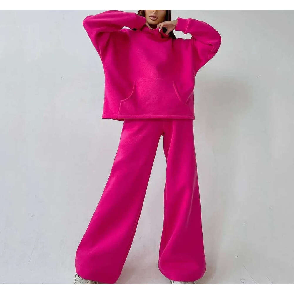Women's casual two-piece set super large hooded sweatshirt autumn fashion sports wide leg with pocket 2026