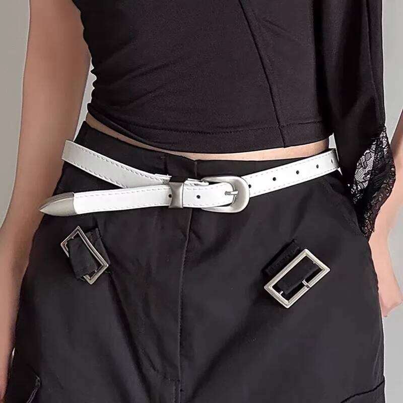 1pcs metal silver buckle thin for women 2025 new simple personality niche accessories American high street leather belt wit Y260225