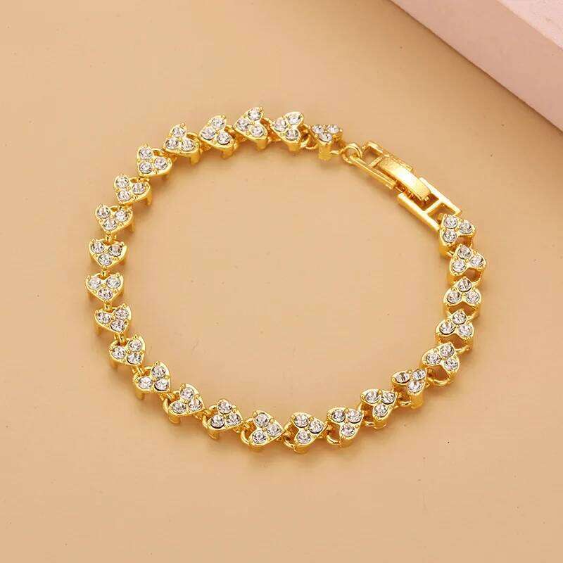 Chain link tennis Roman bracelet, women's zircon crystal diamond-encrusted fashion jewelry, full diamond gold. Z260225