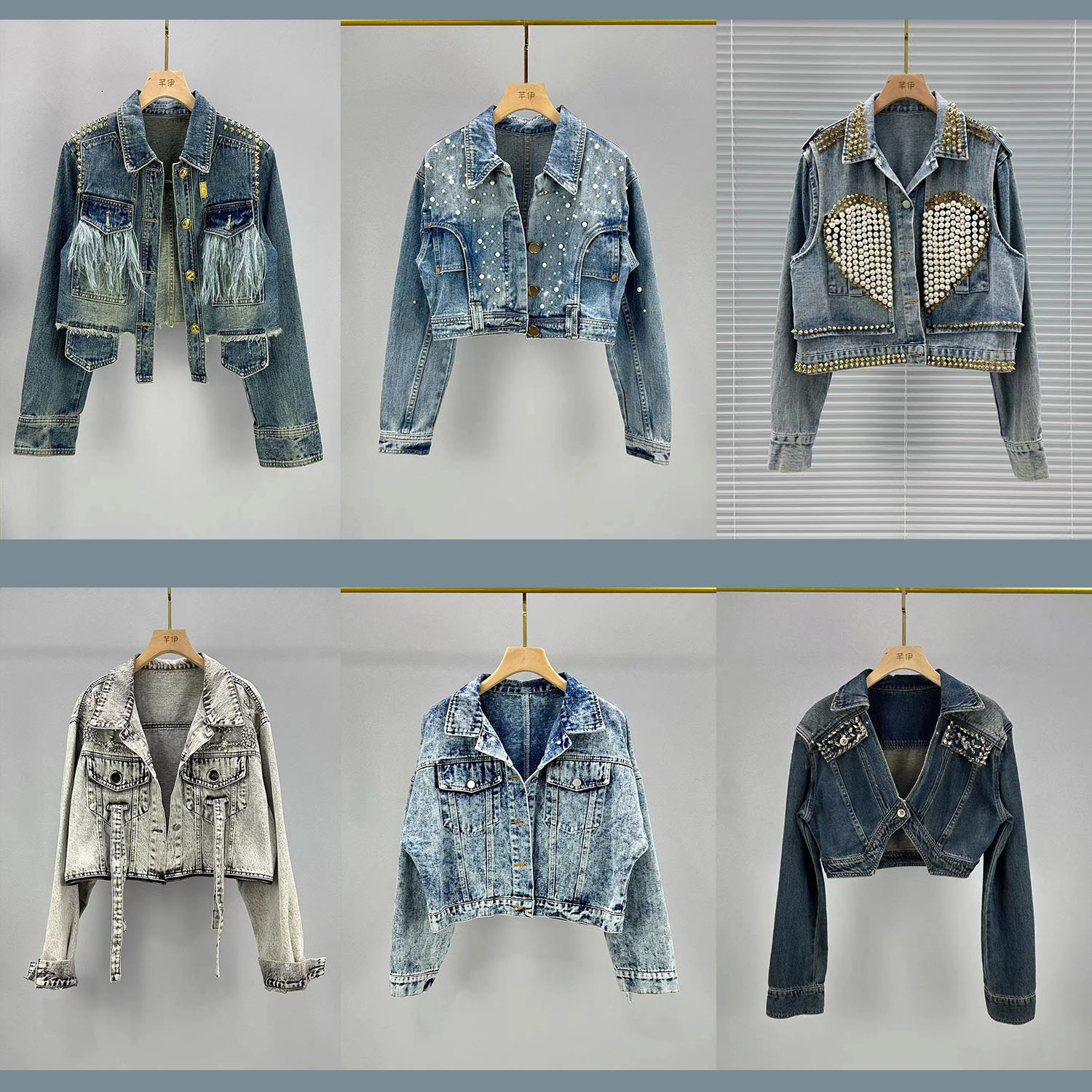 DEAT Womens Denim Coat Heart Beading Pearls Gold Rivets Loose Light Blue Long Sleeve Jackets 2025 Spring Fashion 29L2503 241223