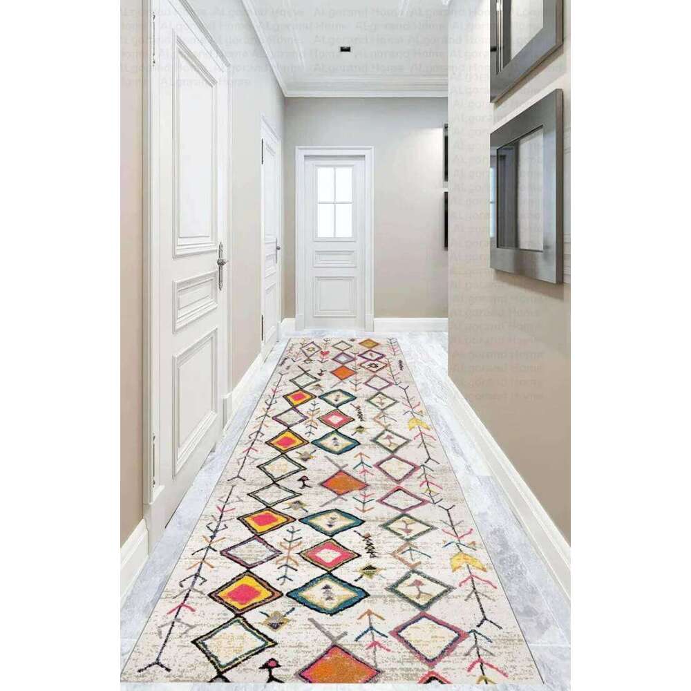 Bohemian Pattern Long Runner Rug Ethnic Style Mat Non Slip Durable Wear Resistant for Hallway Living Room Kitchen Home Decor W260226