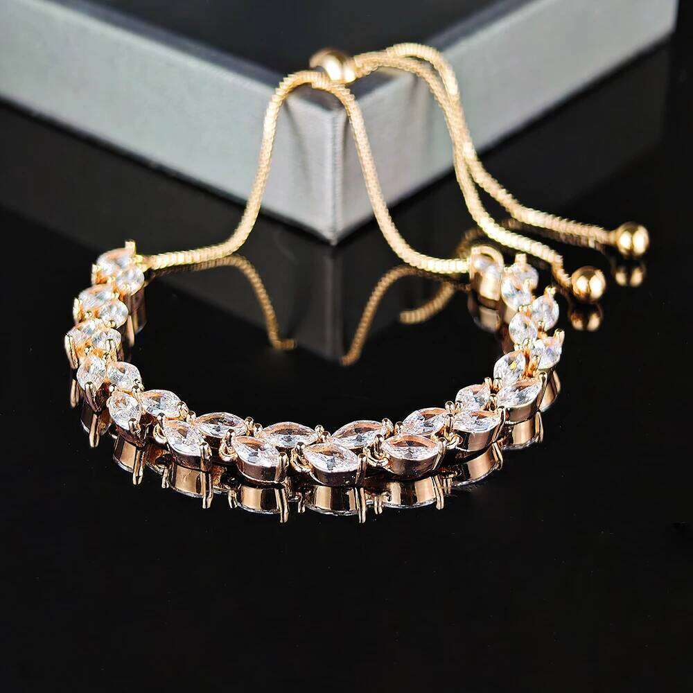 Trendy Cubic Zirconia Leaf Bridal Bracelets Bangle for Women White Color Adjustable Bracelet Wedding Jewelry S8482 Z260225