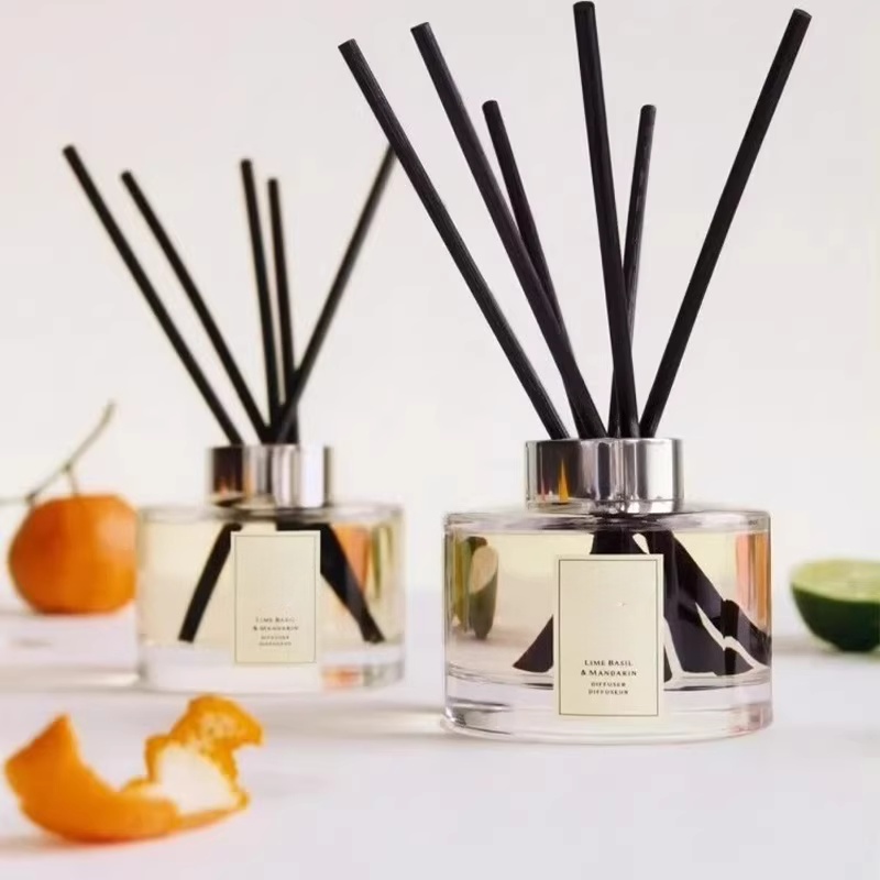 165ML Reed Diffusers Set with 5pcs Aroma Fiber Sticks Glass BottleLime basil citrus/NeroliNo Fire Aroma Oil Sets