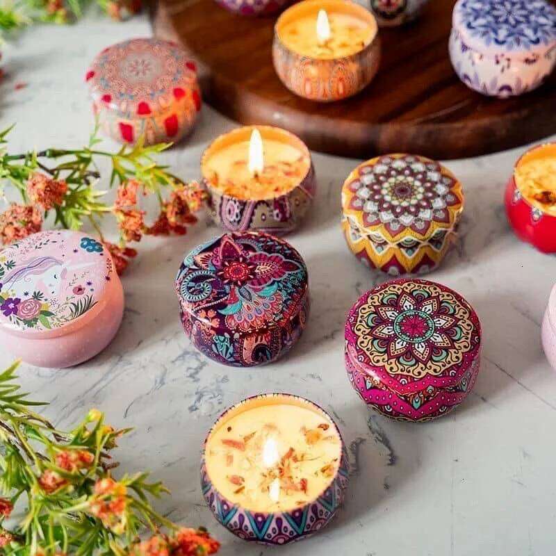 7cm candles with flowers tin can fragrance handmade scented candle natural soy wax home decoration W260226