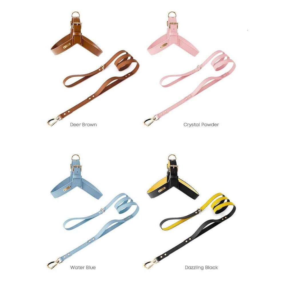 Y shaped leather for cat and small dogs metal accessories dog harness with leash set no pull light weight pet vest