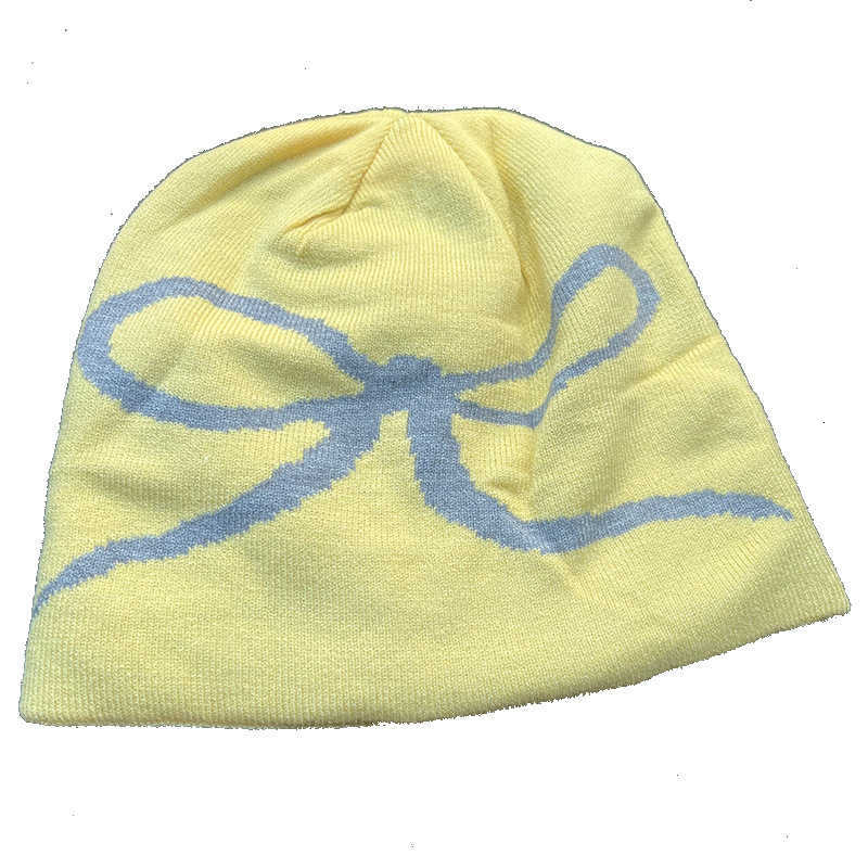 Korean Style Bowknot Knitted Black Beanie for Women Autumn and Winter Versatile Headwrap Large Head Circumference Face Slimming Knitted Hat S260225