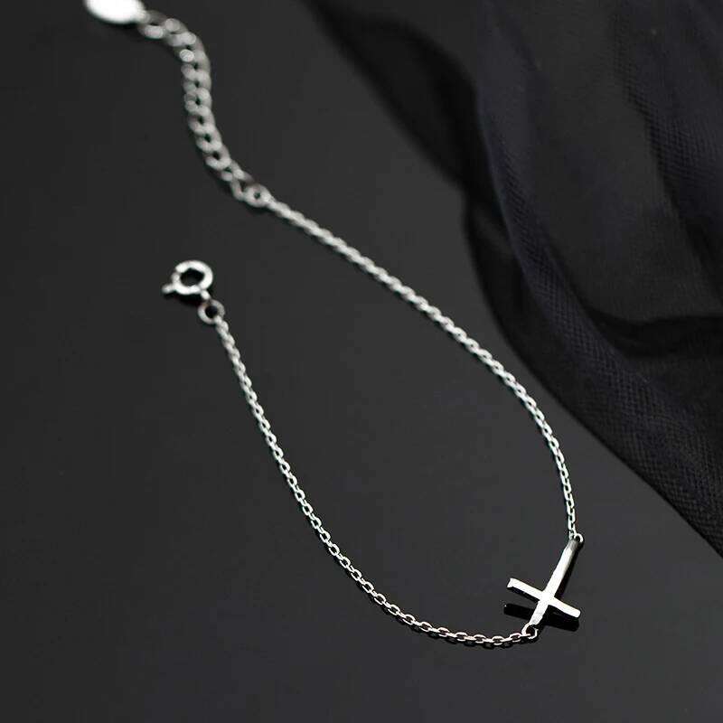 Modian Real 925 Sterling Silver Smooth Cross For Women Shiny Link Chain Bracelet Fine Jewelry Valentine's Day Gift Z260225