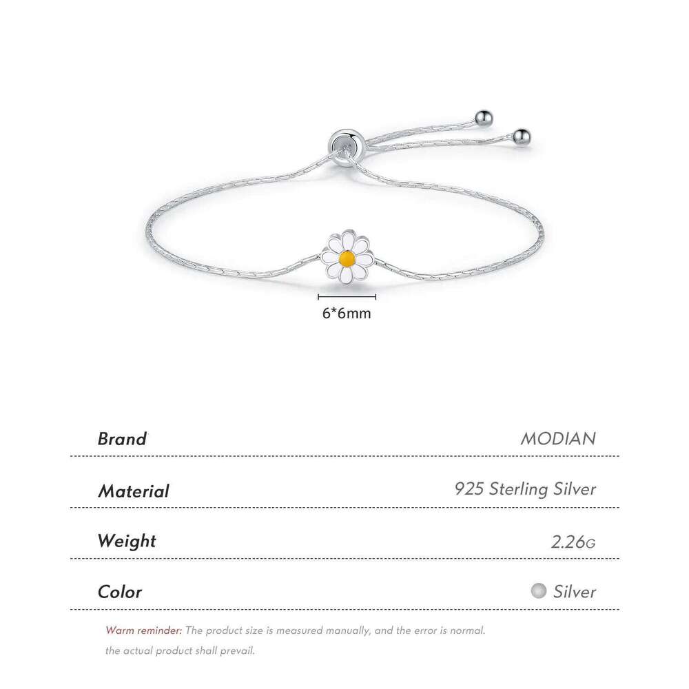 MODIAN 925 Sterling Silver Exquisite Enamel Daisy Flowers Bracelet Trendy Adjustable Snake Chain For Women Valentines Day Gifts Z260225