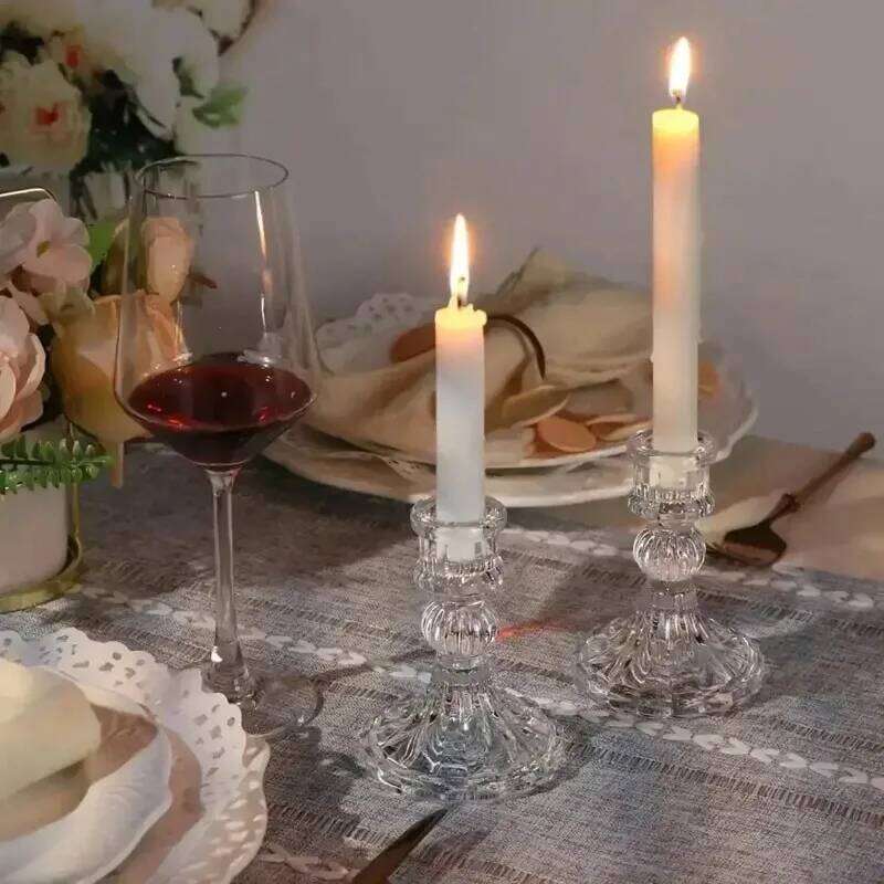 Retro Transparent Glass Candle Holders Suitable For Pillar Candles, Weddings, Holiday Parties Decoration W260226