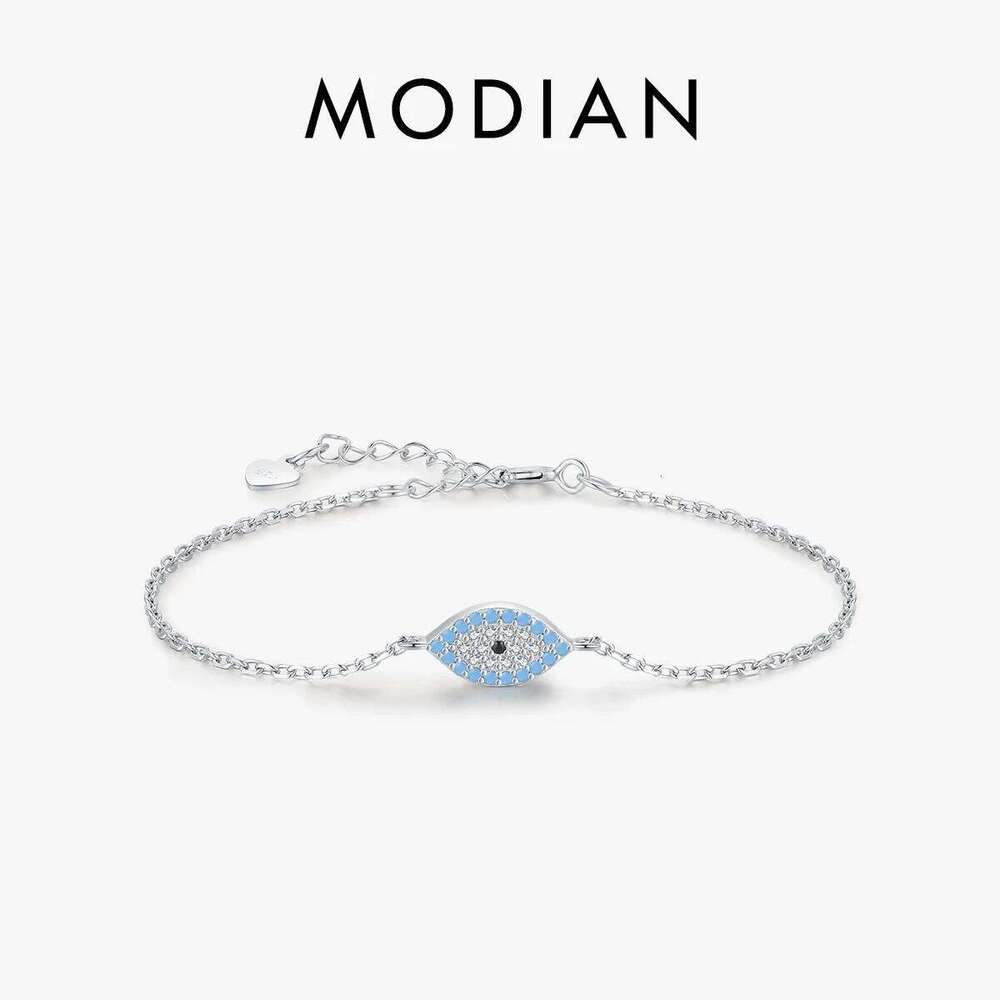 MODIAN Pure 925 Sterling Silver Fashion Natural Turquoise Blue Eyes Bracelet Chain Link For Women Pave Setting CZ Fine Jewelry Z260225