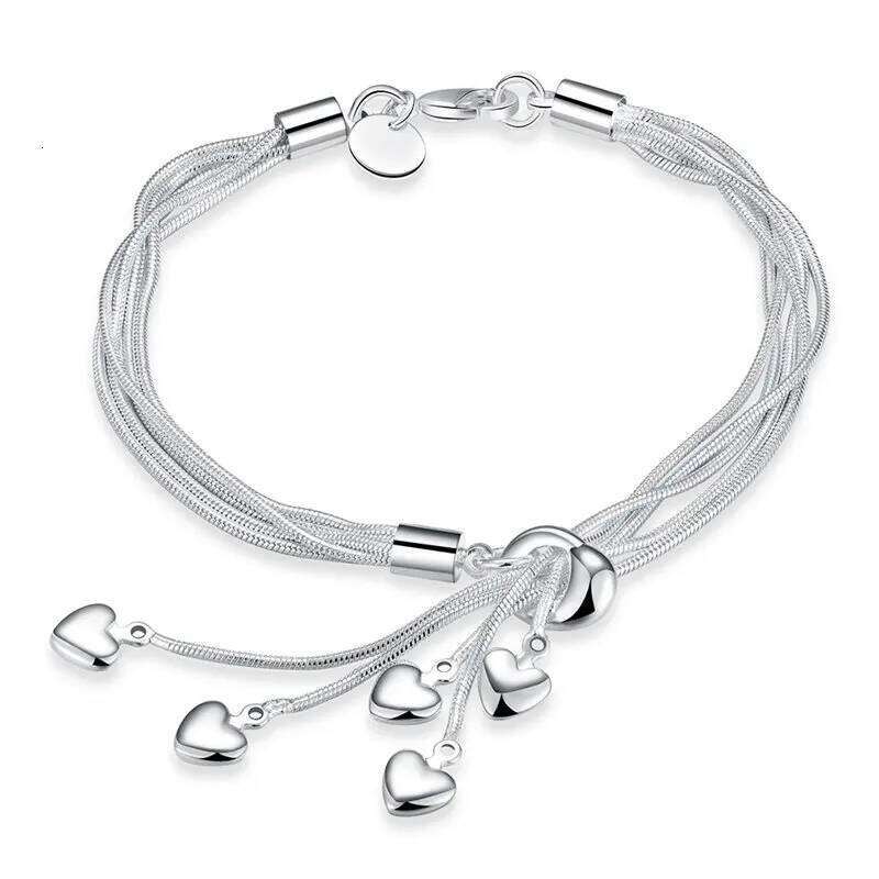 New Charm 925 Sterling Silver 8 Inches Tassel Heart Chain Bracelet For Women Fashion Jewelry Gifts Party Accessories Z260225