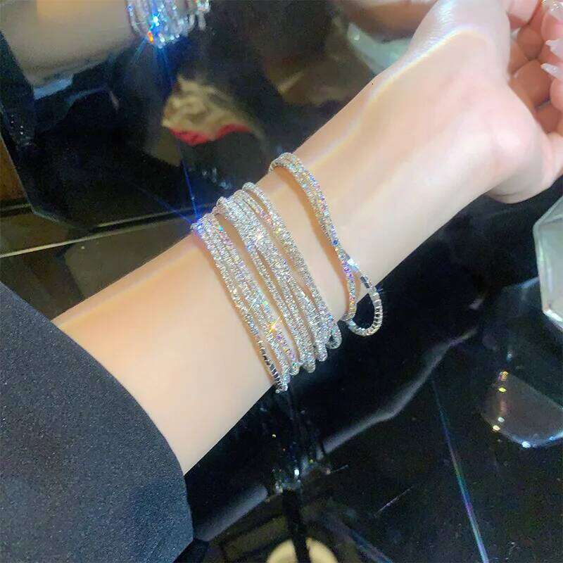 New 2MM Bracelets 10 Pcs Adjustable Rhinestone Stretch Set Sparkly Thin Tennis Bracelet for Women Z260225
