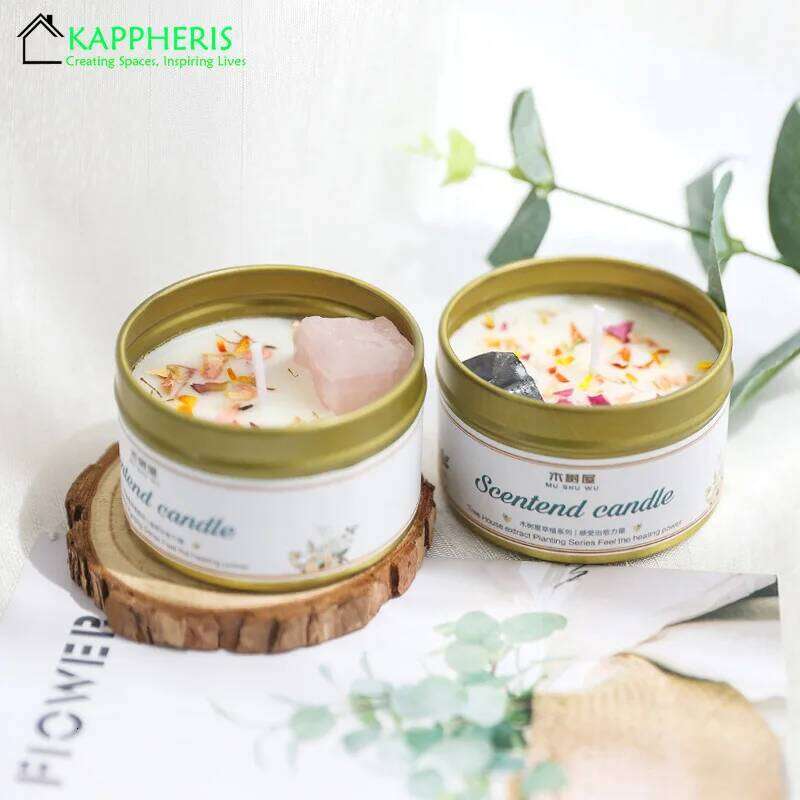 Scented Aromatic Crystal Dried Flower Candle In Gold Tin Jars for Home Decoration Centerpiece Wedding Guest Gift Candles W260226
