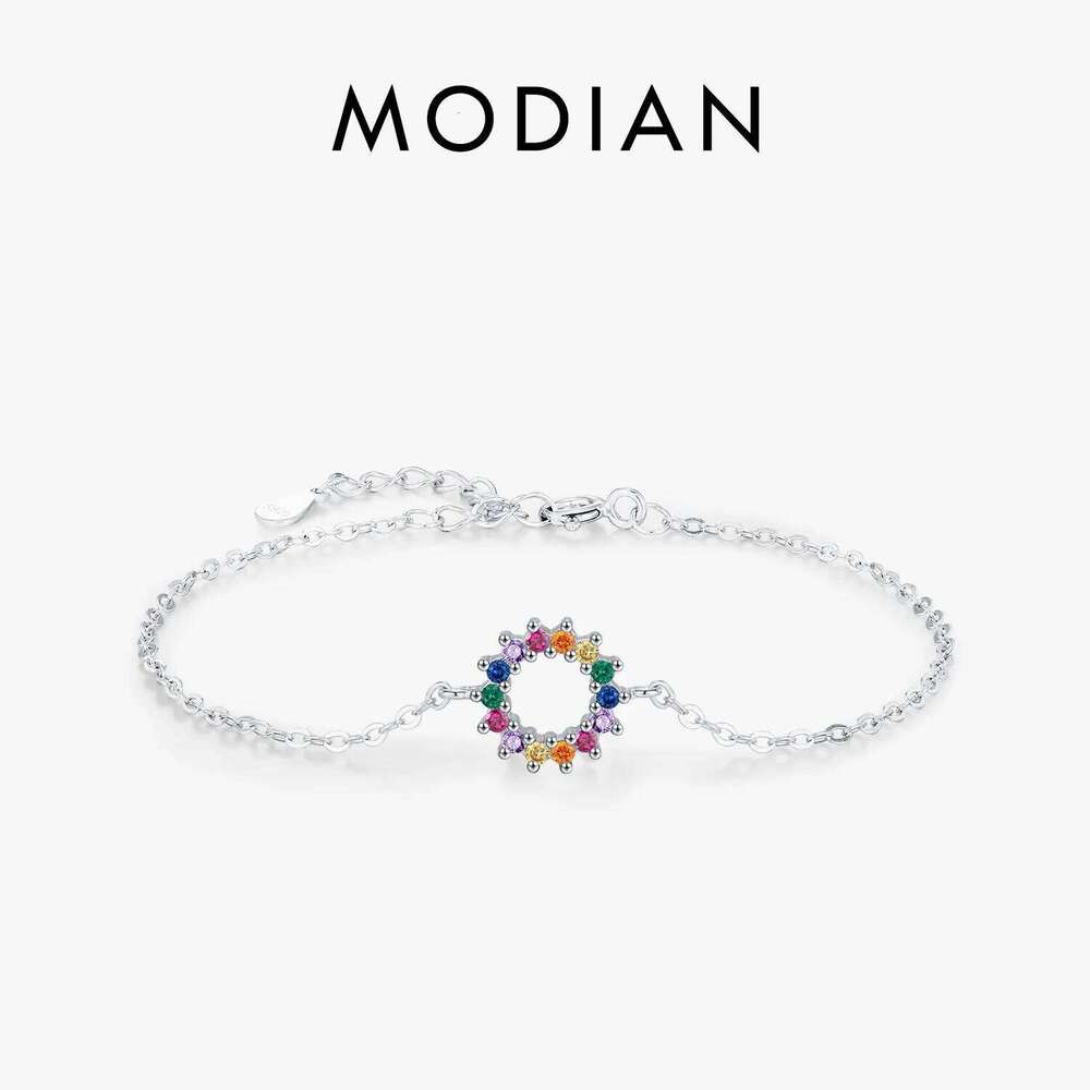 MODIAN 925 Sterling Silver Trendy Dopamine Color Zirconia Sun Simple Link Chain Bracelets For Women Fine Jewelry Z260225