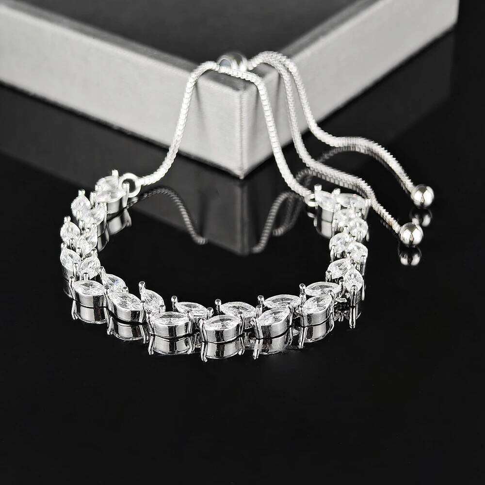 Trendy Cubic Zirconia Leaf Bridal Bracelets Bangle for Women White Color Adjustable Bracelet Wedding Jewelry S8482 Z260225