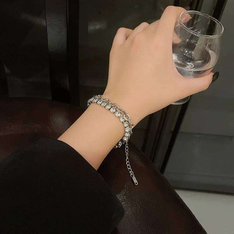 New Luxury Zircon Double Layer Silver Colour Women's Personality Fashion Bracelet Party Jewelry Birthday Gifts Z260225