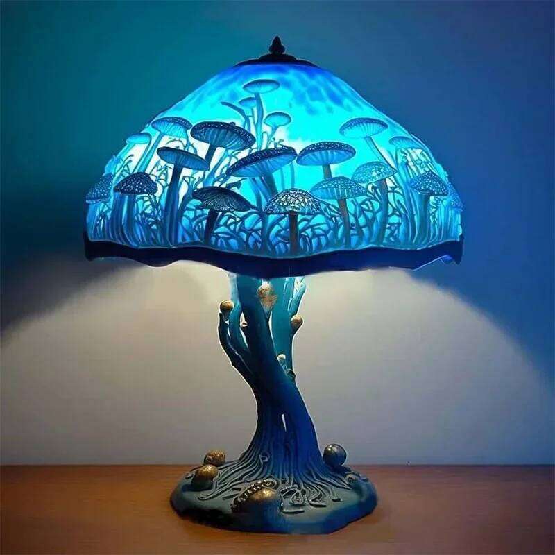 Creative Stained Plant Series Lamps Resin Colorful Bedroom Bedside Flower Mushroom Retro Table Night Lamp Atmosphere Light H260225
