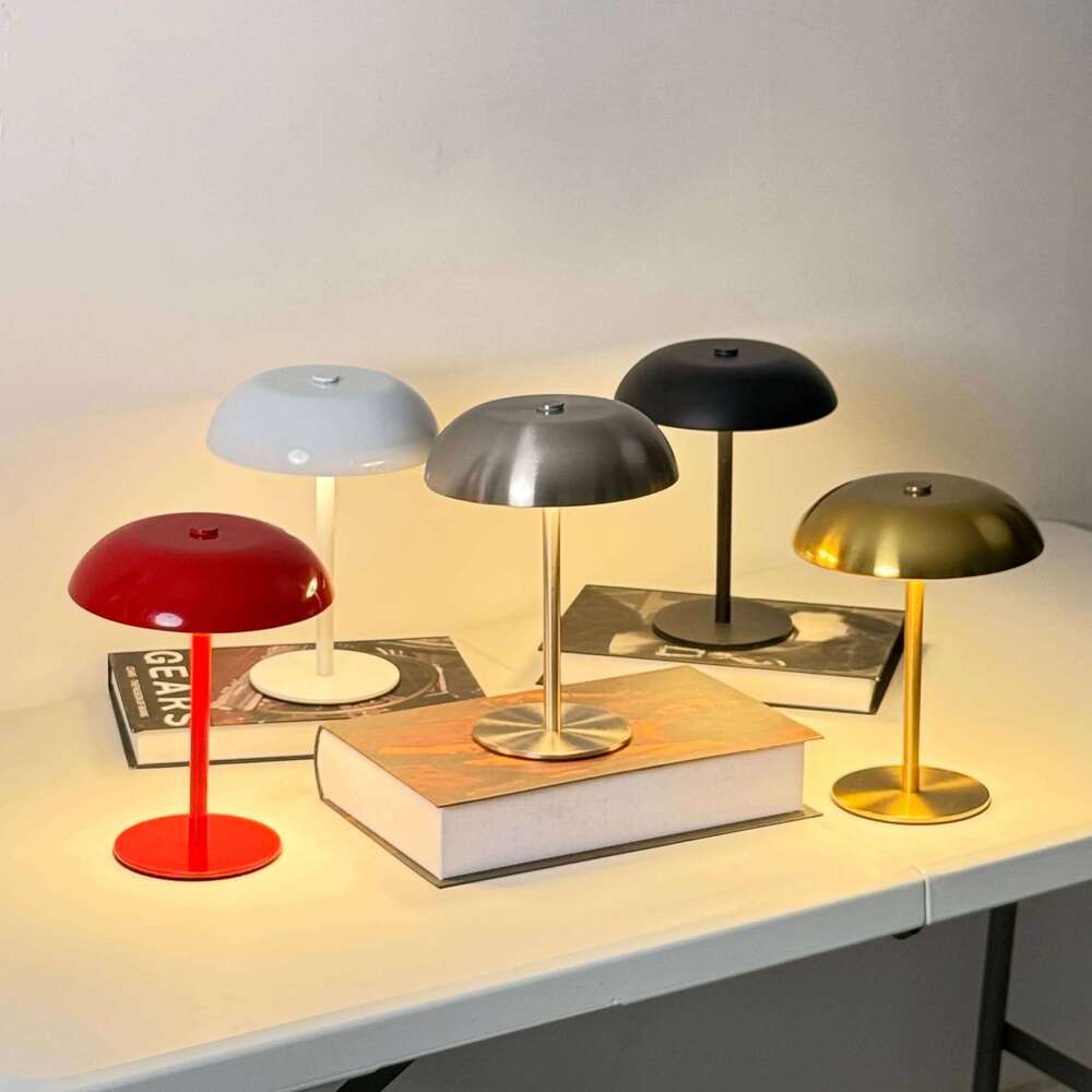 Mushroom Table Touch Control 3-Color Dimmable LED Desk Light, Cordless Rechargeable Eye-Caring Bedside Lamp, Moder H260225