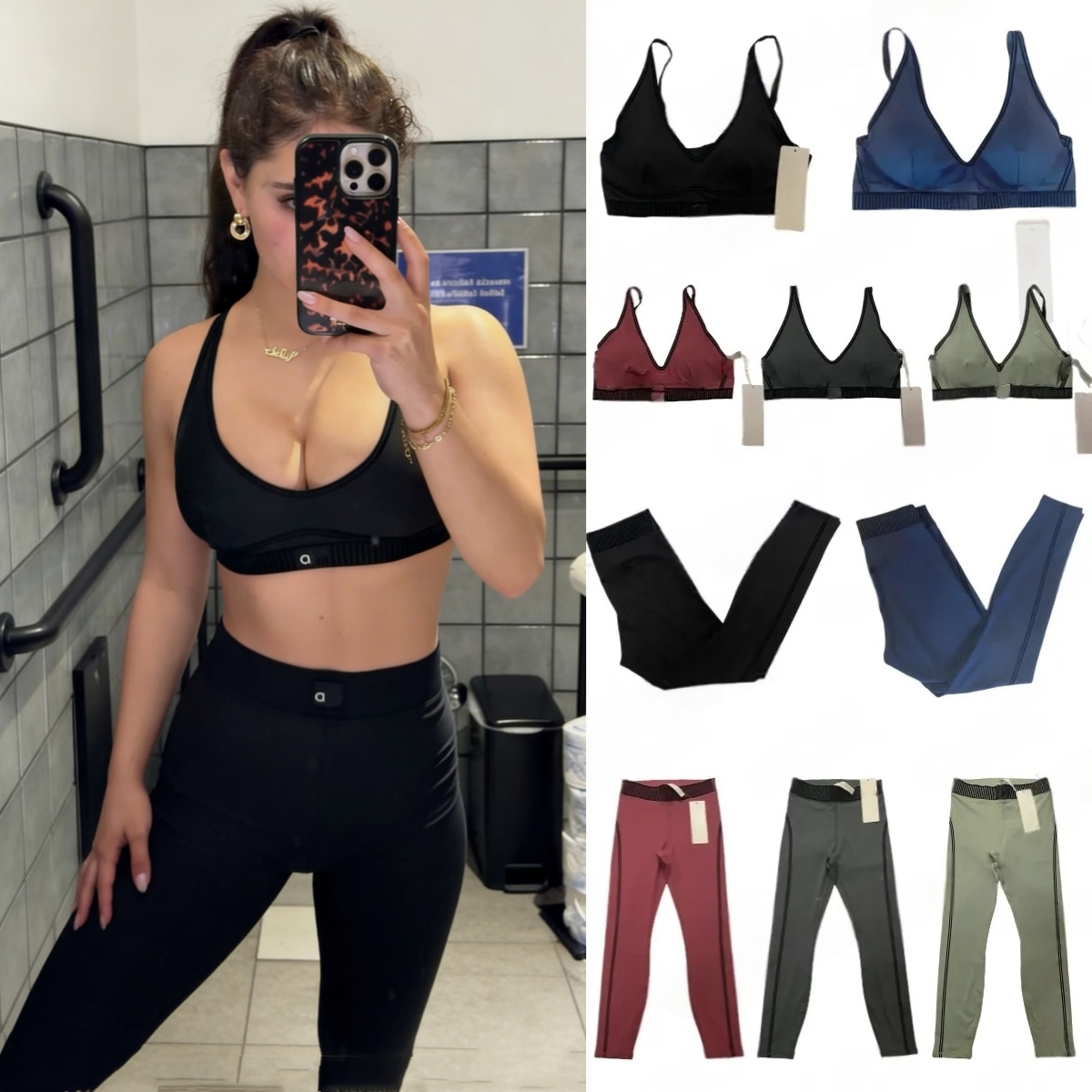 2025 5A Women's Quick-drying Sports Bra Fashion High Waist Hip bra+legging Tummy Tights Breathable Yoga Fiess Running Set alosetismness women clothes bra set suit