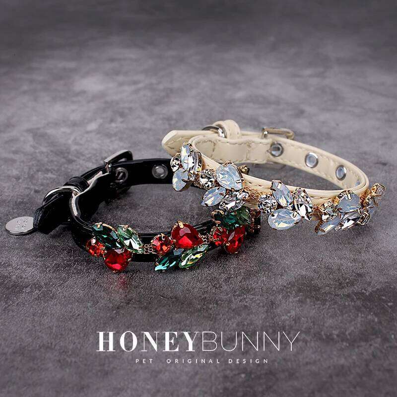Dog Luxury Leather Collar with Rhinestone Bling Blink Butterfly Fashion Pet Leash Accessories Blind Drop Shipping
