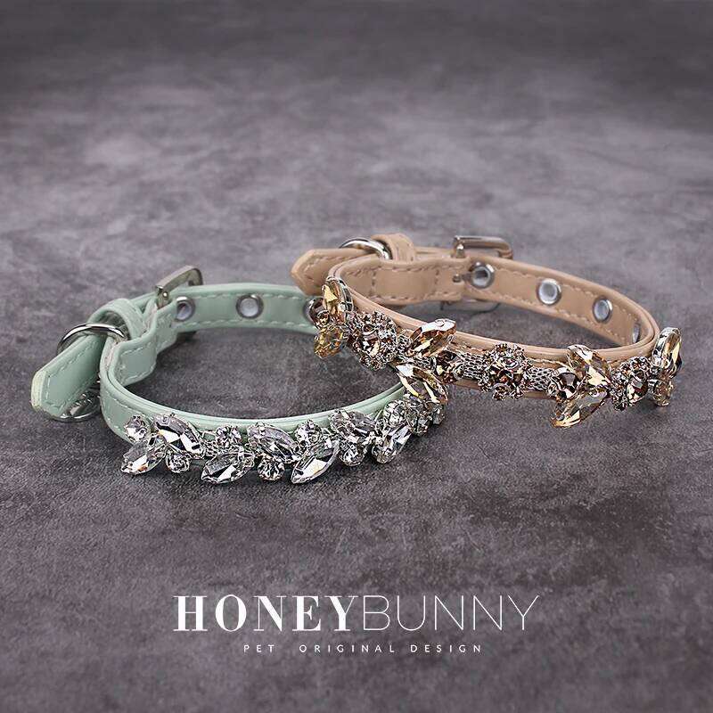 Dog Luxury Leather Collar with Rhinestone Bling Blink Butterfly Fashion Pet Leash Accessories Blind Drop Shipping